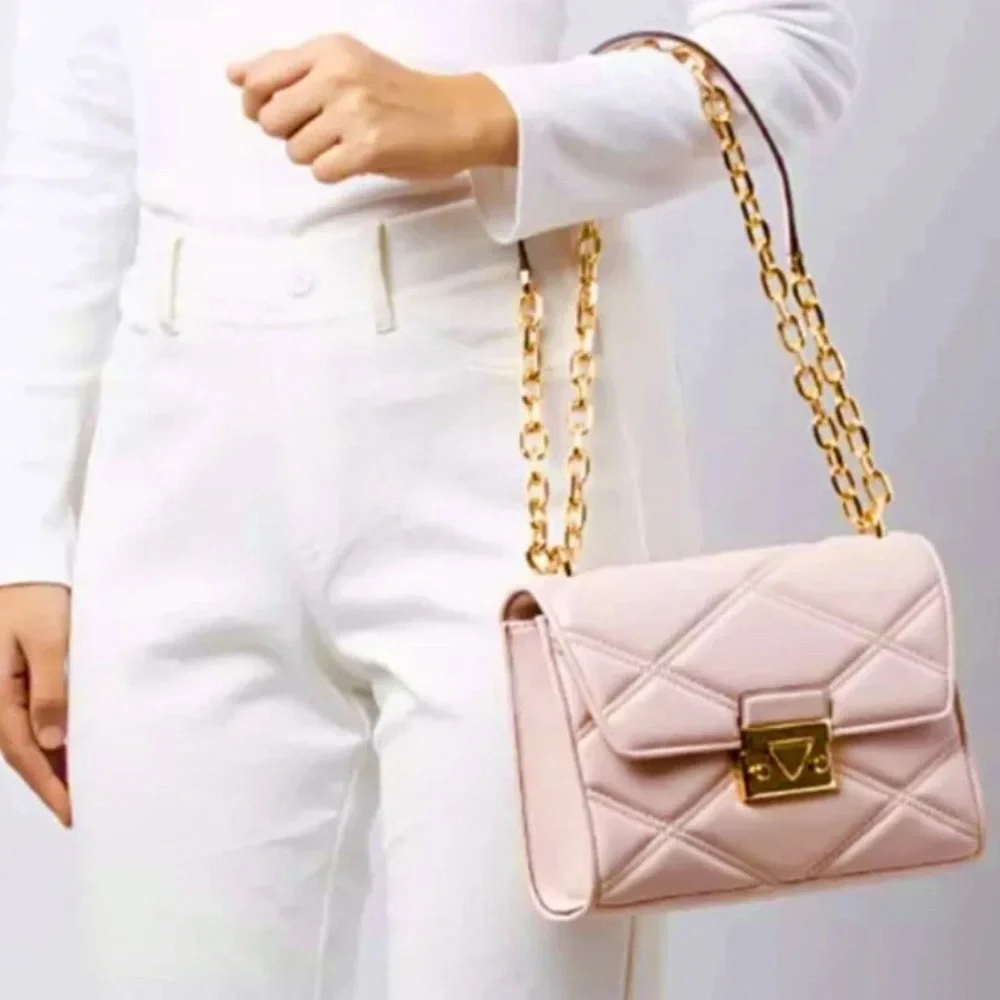 Michael Kors Serena Powder Blush Quilted Med Flap Crossbody Bag